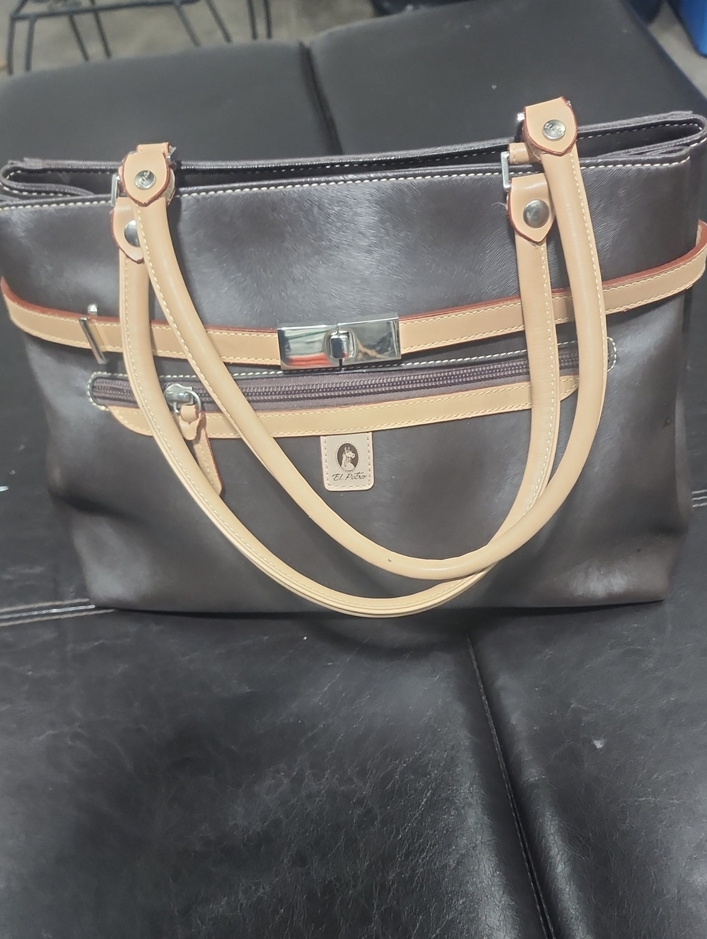 Classic Brown Tote with Beige Accents by